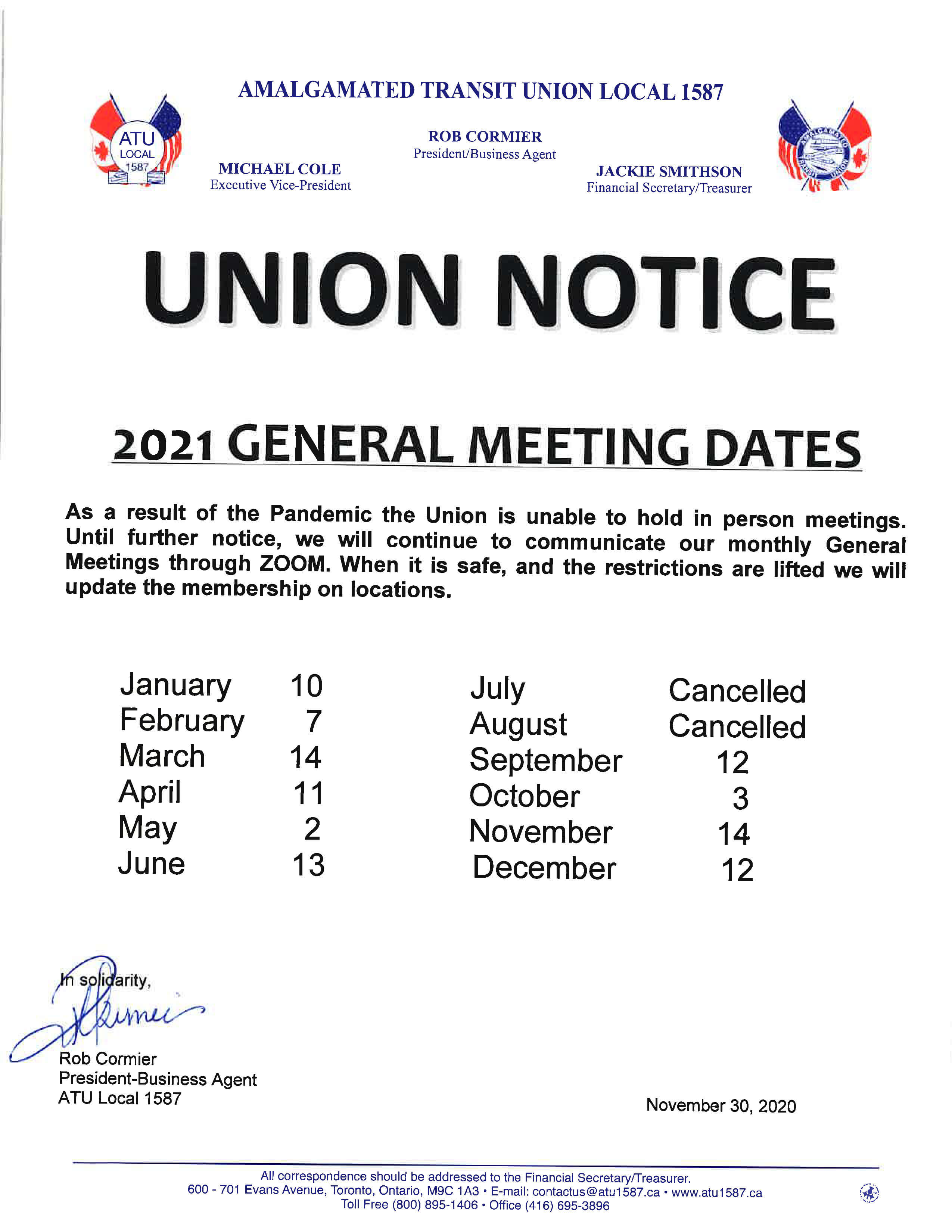 Meeting Dates